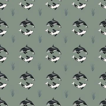 Whales and seals pattern design for seamless textile wrapping Illustrazione stock