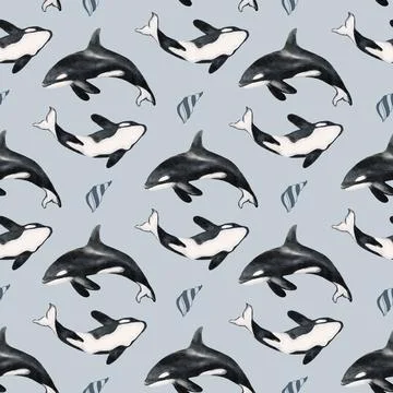 Whales and seals pattern in seamless fabric design for playful textile appl.. Stock Illustration