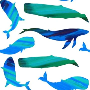 Whales in the technique of collage 스톡 일러스트