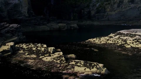 Whaligoe steps in Lybster Sutherland drone aerial video Stock Footage 247350906