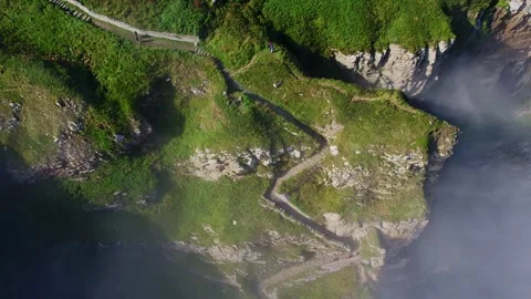 Whaligoe steps in Lybster Sutherland drone aerial video Stock Footage 247352826
