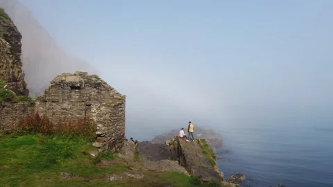 Whaligoe steps in Lybster Sutherland drone aerial video Stock Footage 247352827