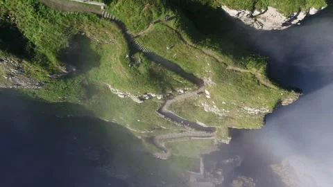 Whaligoe steps in Lybster Sutherland drone aerial video Stock Footage 247352851