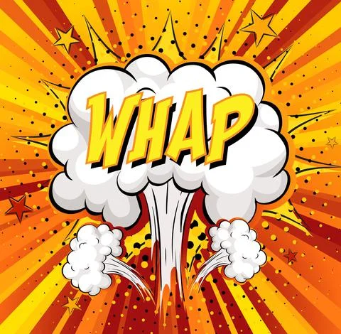 WHAP text on comic cloud explosion on rays background Stock Illustration