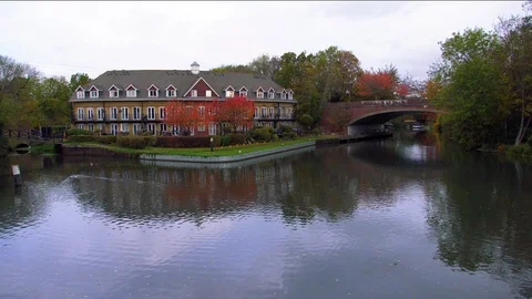 Wharf pool and bridge on River Wey Navigation, Canal and River system, at Stock Footage 125083715