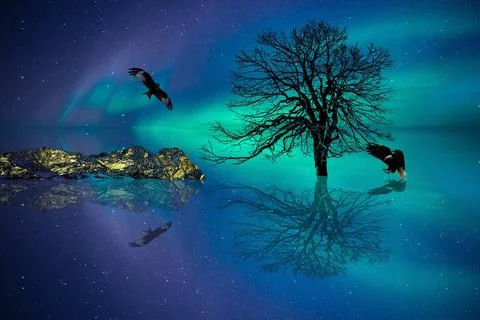 What a beautiful lake Stock Illustration