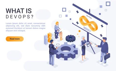 What is devops landing page isometric Stock Illustration