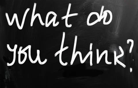 "what do you think?" handwritten with white chalk on a blackboard Stock Illustration