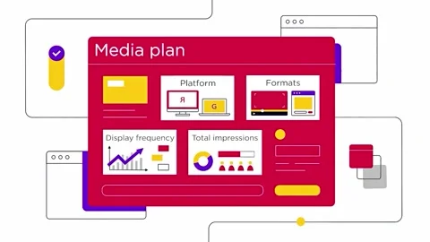 What does the media plan include? Advertising video promotion. 2D.Media plan Stock Footage 212323917