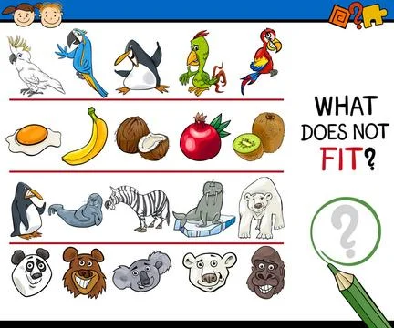 What does not fit game cartoon Cartoon Illustration of Finding Improper It... Stock Photos