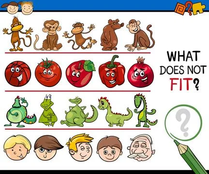 What does not fit game cartoon Cartoon Illustration of Finding Improper It... Stock Photos