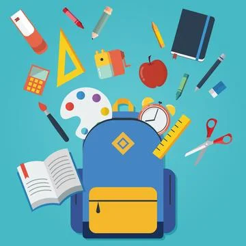 What is inside the backpack. Back to school concept. Stock Illustration