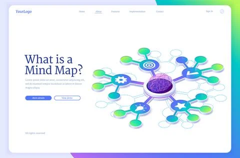 What is mind map isometric landing page, banner Stock Illustration