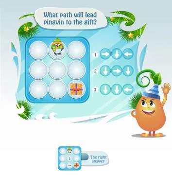 What path will lead Pingvin to the gift Stock Illustration