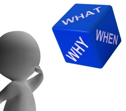 What why when dice representing questions and choices Stockillustratie