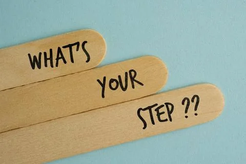 What is your next step symbol. Concept words What is your next step on bloc.. Stock Photos