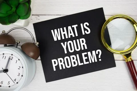 What Is Your Problem? text message on sticky note with magnifying glass and.. 스톡 사진