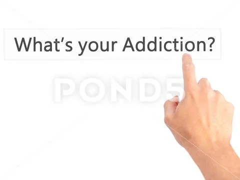 What's your Addiction - Hand pressing a button on blurred backgr Stock Photos