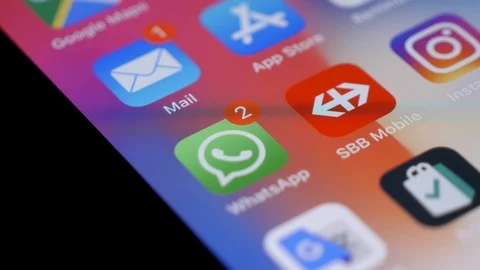 WhatsApp application icon with the new notifications badge. Counting new Stock Footage 124062324