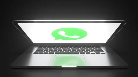 WHATSAPP logo on the display of a portable computer, editorial conceptual 3d Illustrazione stock