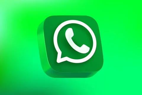 Whatsapp messaging application button on green background. Vector 3d editor.. Illustrazione stock