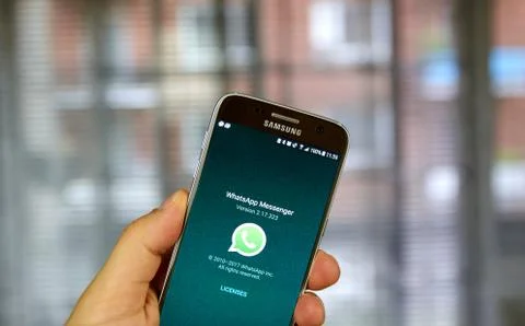Whatsapp mobile application on screen of Samsung 写真素材