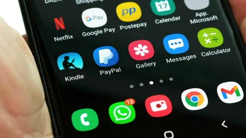 Whatsapp push notifications counter view on a smartphone,instant chat messaging Video stock 143583748