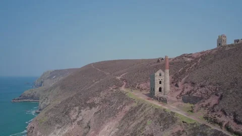 Wheal Coates Tin Mine Walk from a drone, St Agnes, Cornwall, England Stock Footage 172555977
