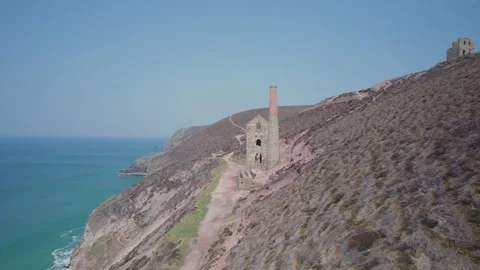 Wheal Coates Tin Mine Walk from a drone, St Agnes, Cornwall, England Stock Footage 172559046