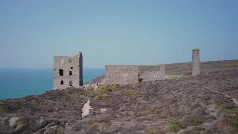 Wheal Coates Tin Mine Walk from a drone, St Agnes, Cornwall, England Stock Footage 172999596