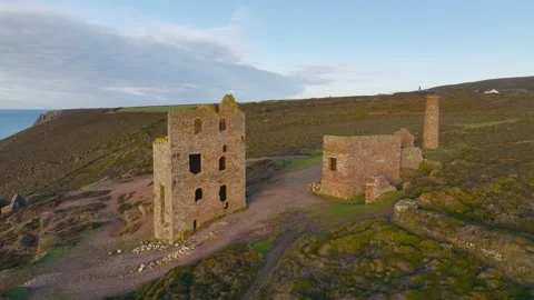 Wheal Coates Tin Mine Walk from a drone, Saint Agnes, Cornwall, UK Stock Footage 232487589