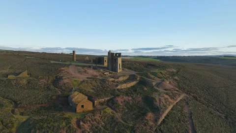 Wheal Coates Tin Mine Walk from a drone, Saint Agnes, Cornwall, UK Stock Footage 232488363