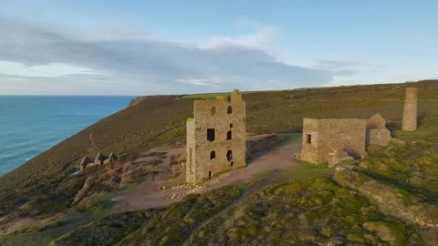 Wheal Coates Tin Mine Walk from a drone, Saint Agnes, Cornwall, UK Stock Footage 232488403