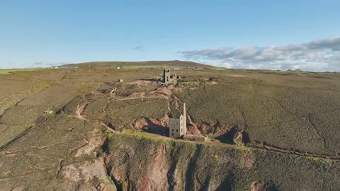 Wheal Coates Tin Mine Walk from a drone, Saint Agnes, Cornwall, UK Stock Footage 232490635