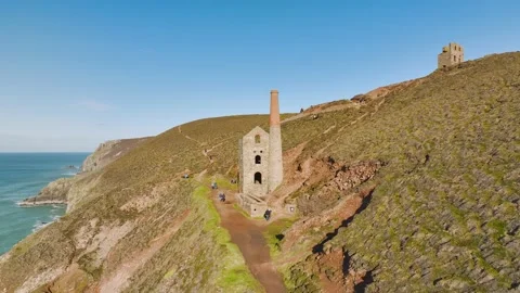Wheal Coates Tin Mine Walk from a drone, Saint Agnes, Cornwall, UK Stock Footage 232552984