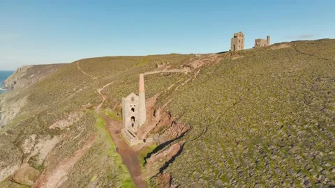 Wheal Coates Tin Mine Walk from a drone, Saint Agnes, Cornwall, UK Stock Footage 232552994