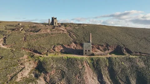 Wheal Coates Tin Mine Walk from a drone, Saint Agnes, Cornwall, UK Stock Footage 232553085
