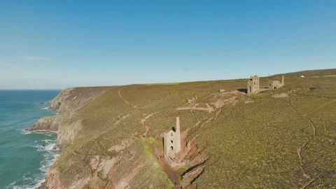 Wheal Coates Tin Mine Walk from a drone, Saint Agnes, Cornwall, UK Stock Footage 232553242