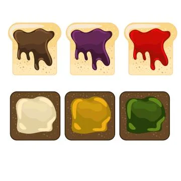 Wheat and rye bread slice with addition of different toppings Stock Illustration