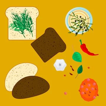 Wheat and rye slices of bread with spice herbs 스톡 일러스트