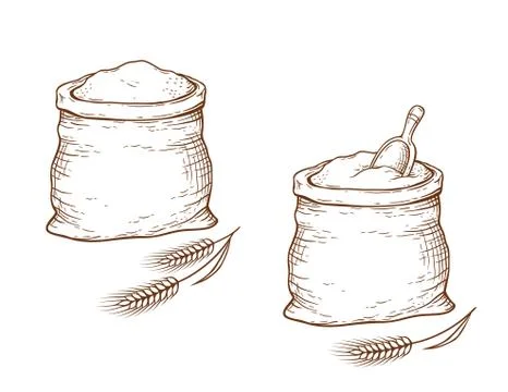 Wheat and sack with flour Stock Illustration