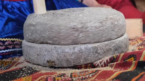 Wheat being ground in an old stone mill, traditional method, Sivas, Turkey Stock Footage 294172146