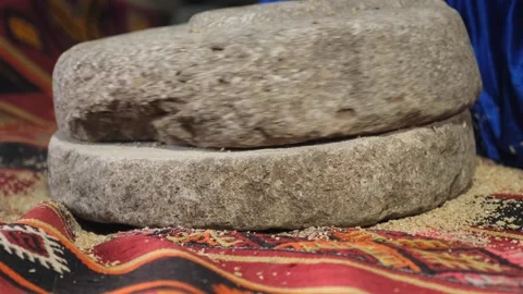 Wheat being ground in an old stone mill, traditional method, Sivas, Turkey Stock Footage 294172296