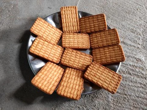 Wheat Biscuits Steel Dish Stock Photos