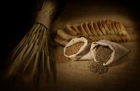 Wheat bread and wheat Stock Photos