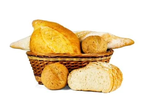 Wheat bread in the basket Stock Photos