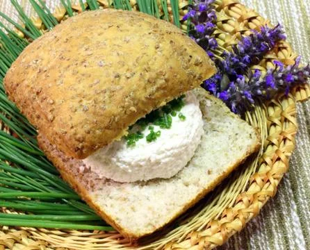 Wheat bread with cottage cheese Stock Photos