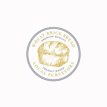 Wheat Brick Bread Frame Badge or Logo Template. Hand Drawn Loaf Sketch with Stock Illustration
