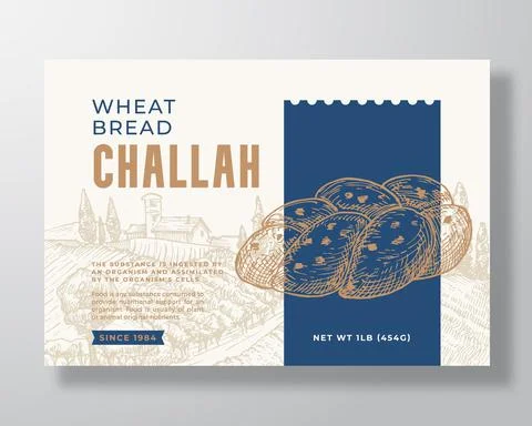Wheat Challah Bread Label Template. Abstract Vector Packaging Design Layout Stock Illustration