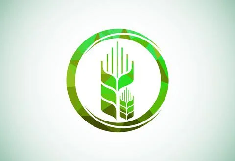 Wheat In Circle Low Poly Style Icon and Logo. For Identity Style of Natural.. Stock Illustration